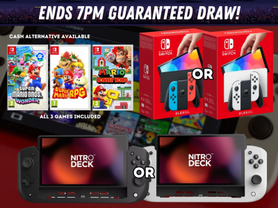 Win this Nintendo Switch OLED in White or Neon + Nitro Deck in White or Black and 3 Mario games!