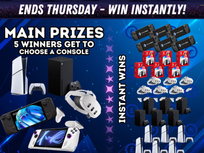 Win a choice of Console with 150 Instant Wins 30 of those being Consoles!